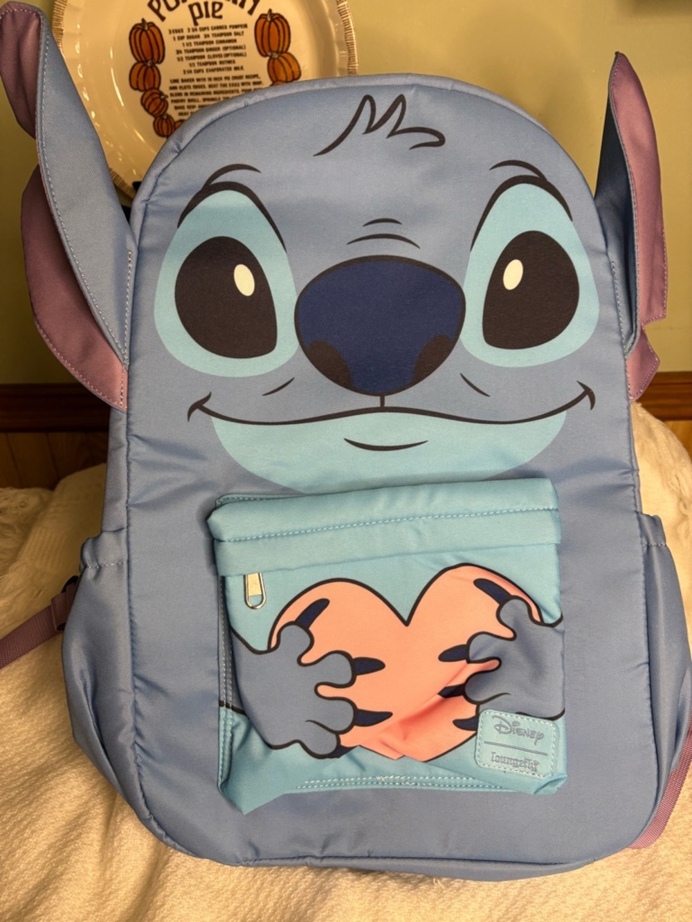Loungefly Disney Stitch Light Blue Backpack with Pink Heart Pocket